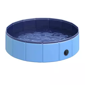 Piscina Plegable para Perros Gatos Bañera Portátil para Mascotas PVC Antideslizante Múltiples Usos para Interiores y Exteriores Ø80x20 cm Azul