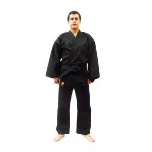 Traje karate negro de entrenamiento en algodón 100% de 12 onzas.HAPKIDO