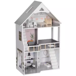 Casa de Muñecas con Muebles y Accesorios de 3 Pisos Juguete para Niños y Niñas a Partir de 3 Años Gris