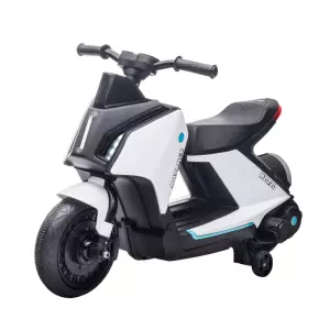 Moto Eléctrica Infantil Motocicleta de Batería 6V para Niños de 2-4 Años con Faros Música y 2 Ruedas de Equilibrio 80x39,5x51 cm Blanco