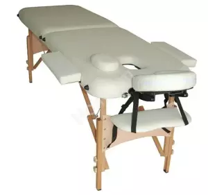 Camilla de Masaje - Color Crema - PU y Madera - 182x60x(61-87)cm
