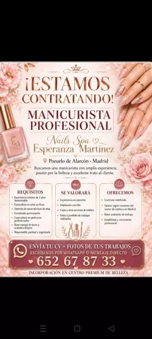Manicurista profesional en Pozuelo de Alarcón | contrato indefinido