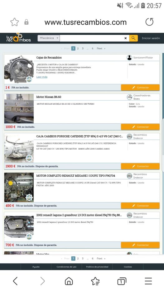 Web para venta de recambios y vehiculos