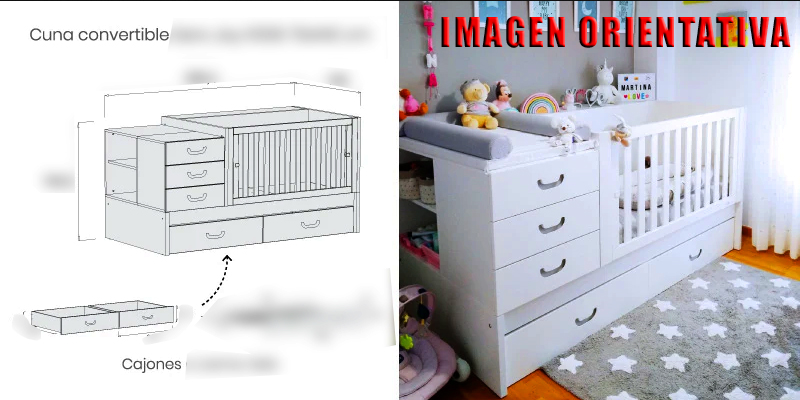 Cuna cambiador convertible en habitación infantil