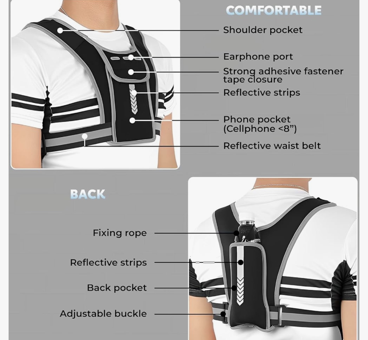 Riñonera para correr y chaleco de hidratación