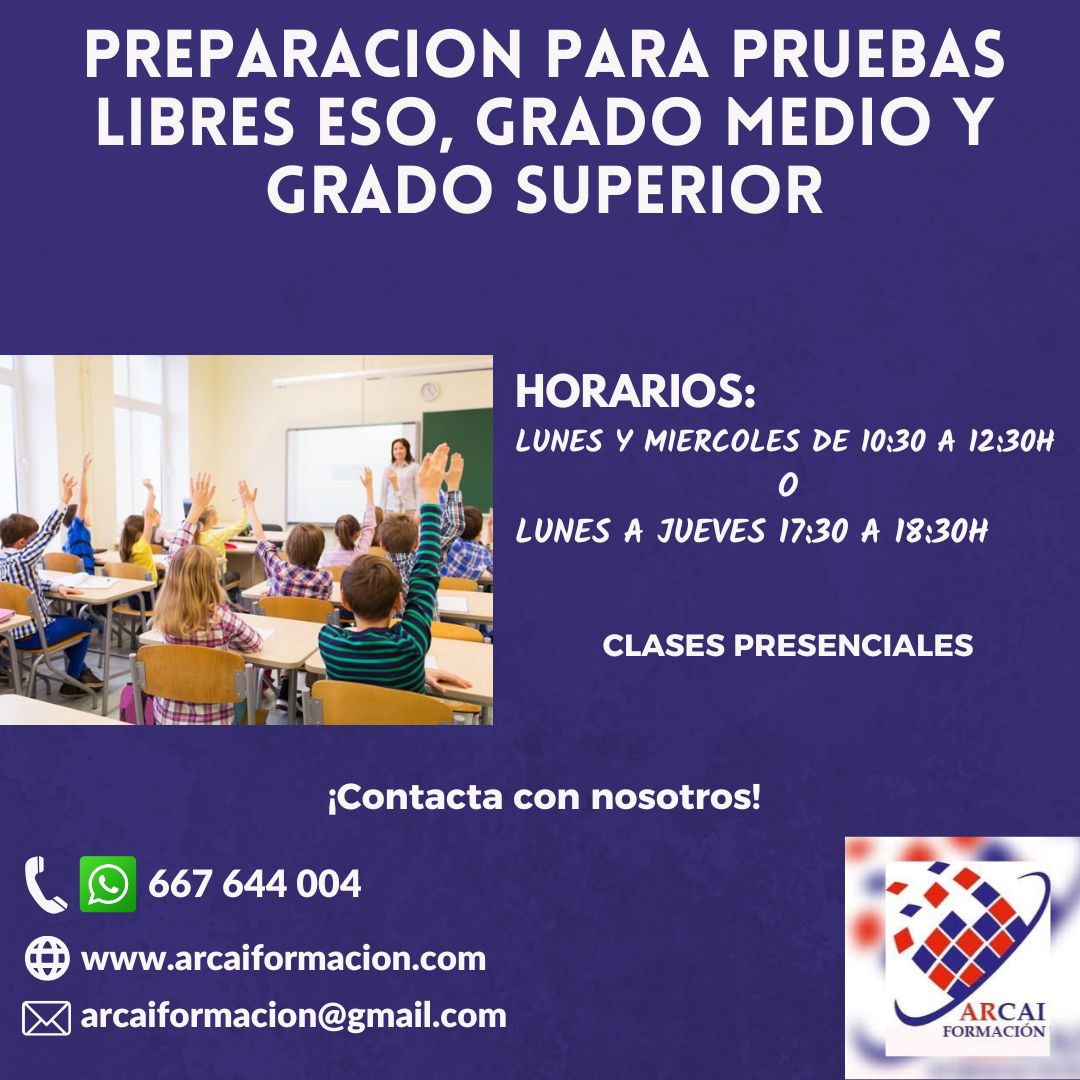 PREPARACION PRUEBAS LIBRES ESO, GRADO MEDIO Y SUPERIOR