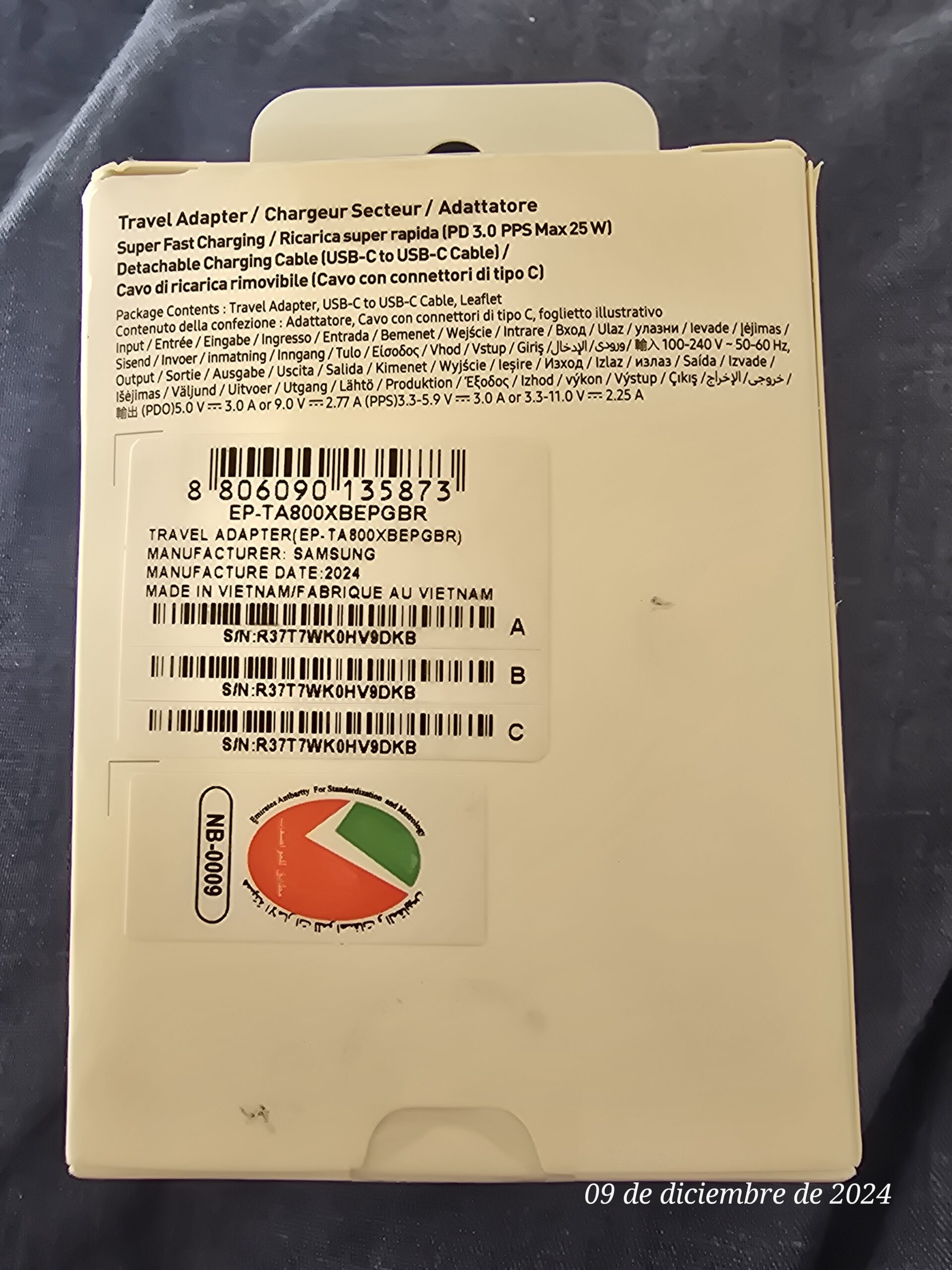 Cargador original Samsung oficial 25w