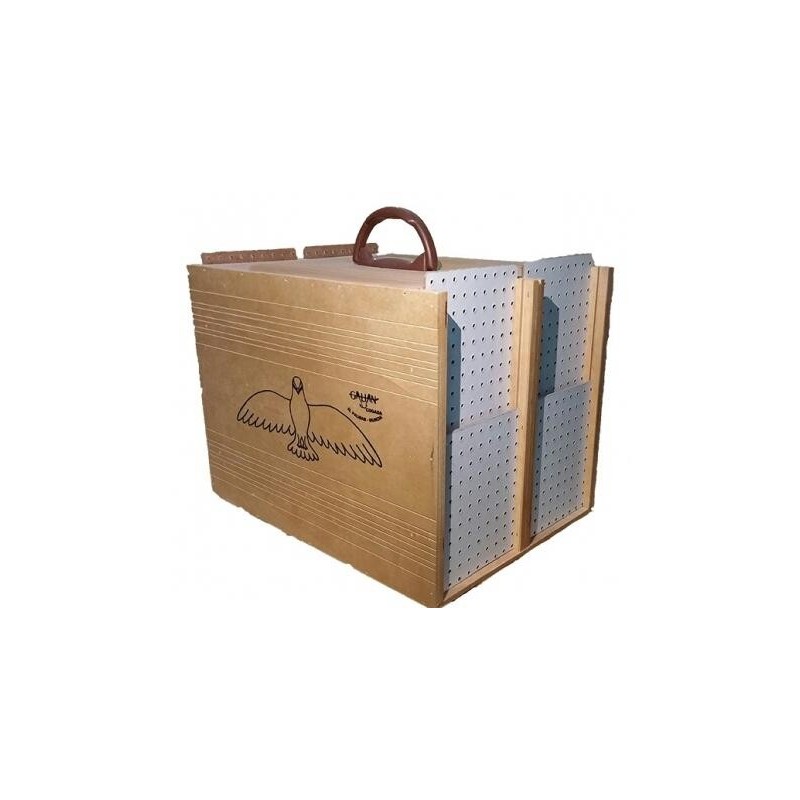 TRANSPORTÍN CLÁSICO DE MADERA PARA OCHO PALOMOS