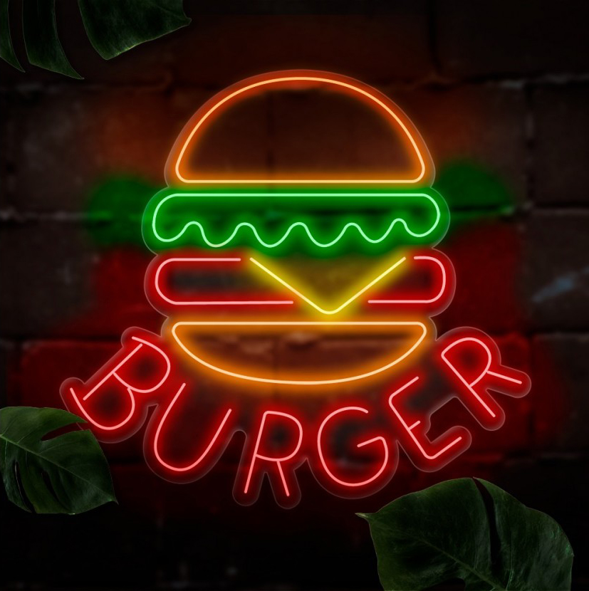 Neon burger con lechuga y queso