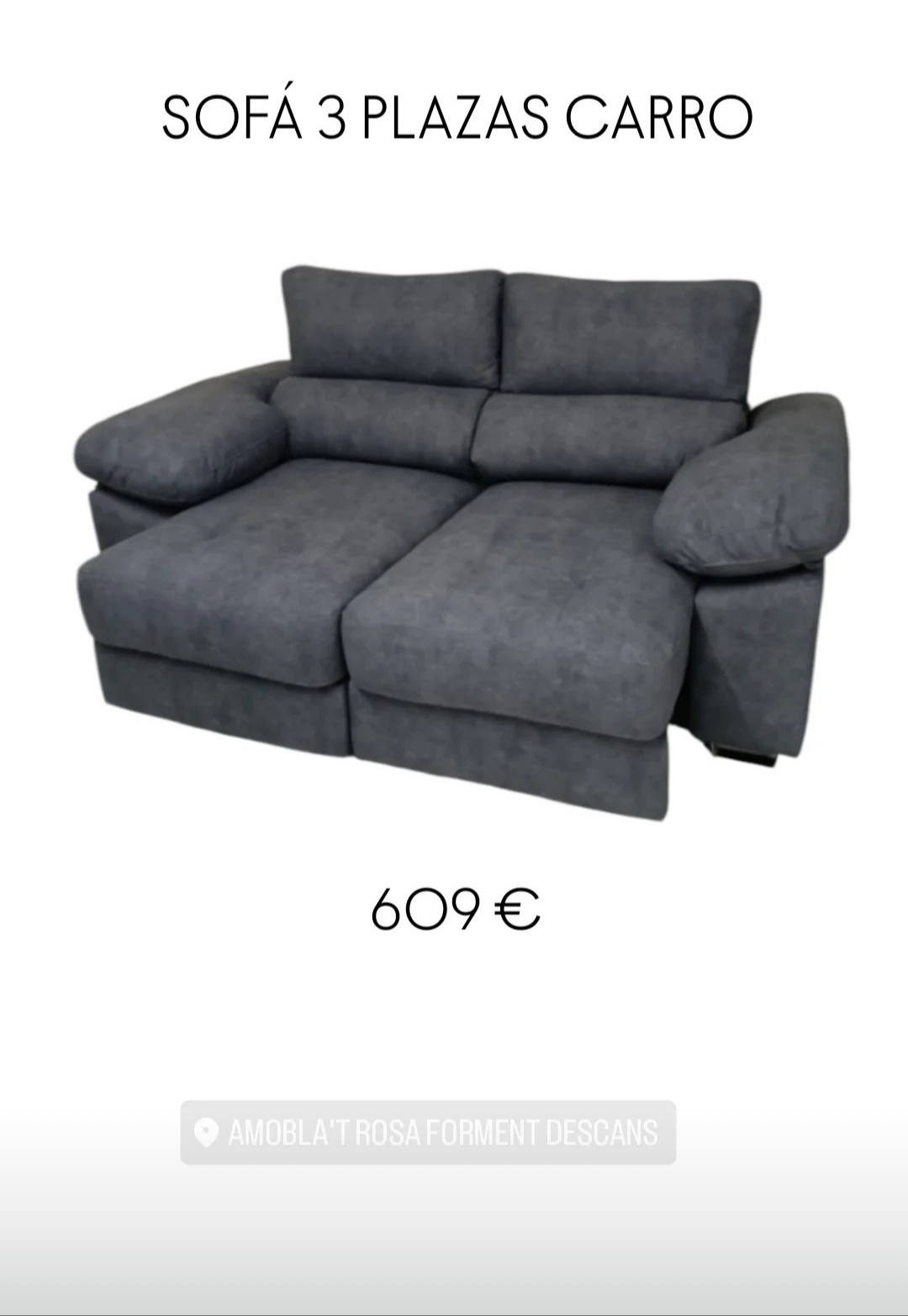 Nuevo sofa 3 plazas carro gris