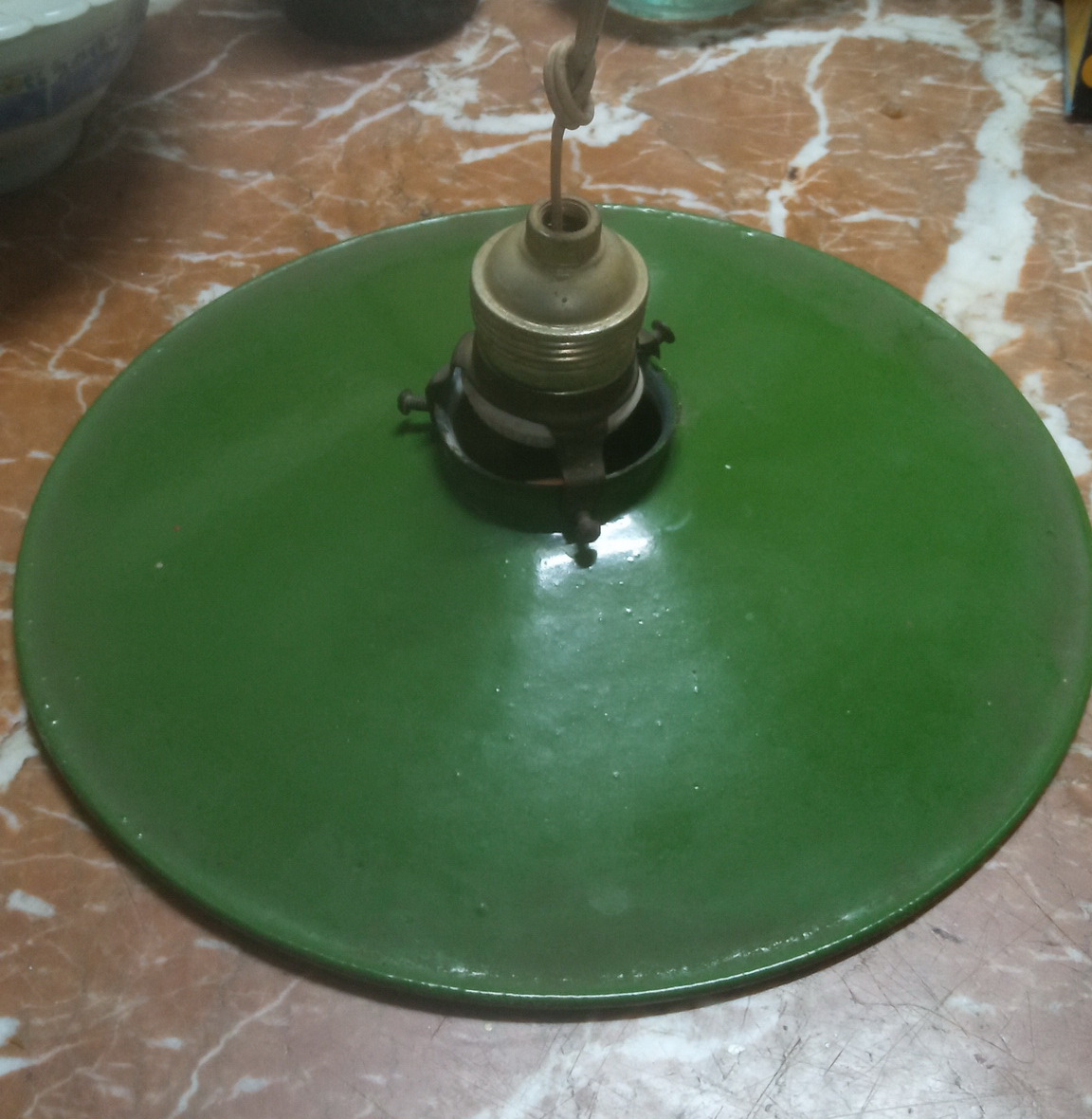 Lámpara antigua colgante esmaltada verde 25cm