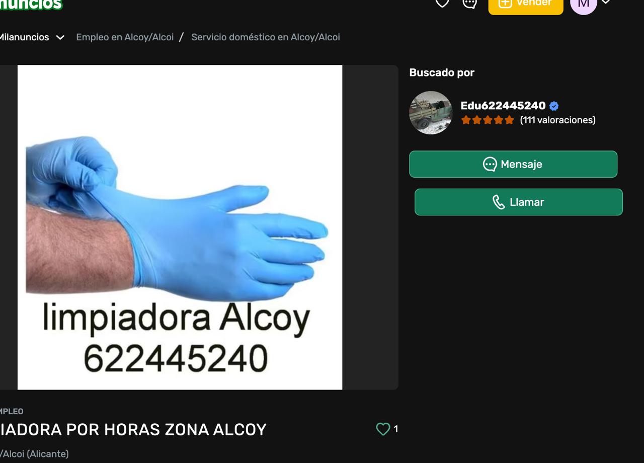 limpiadora por horas zona Alcoy