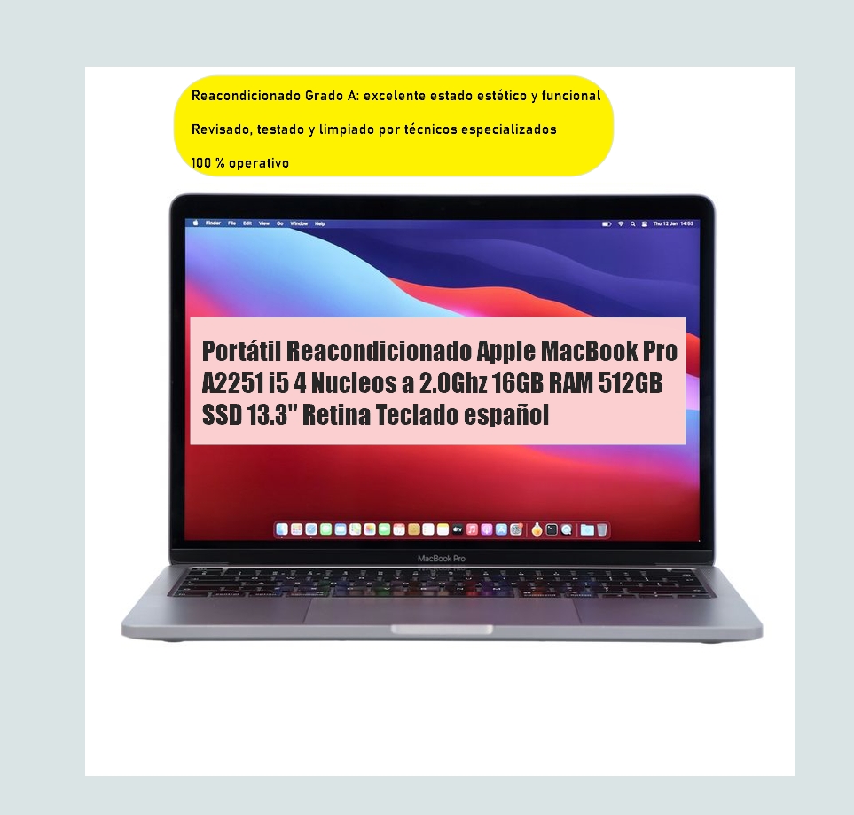 Apple Macbook Pro a2251 2020 i5 4 Nucleos A 2,0 Ghz 16gb 512 Gb Ssd
