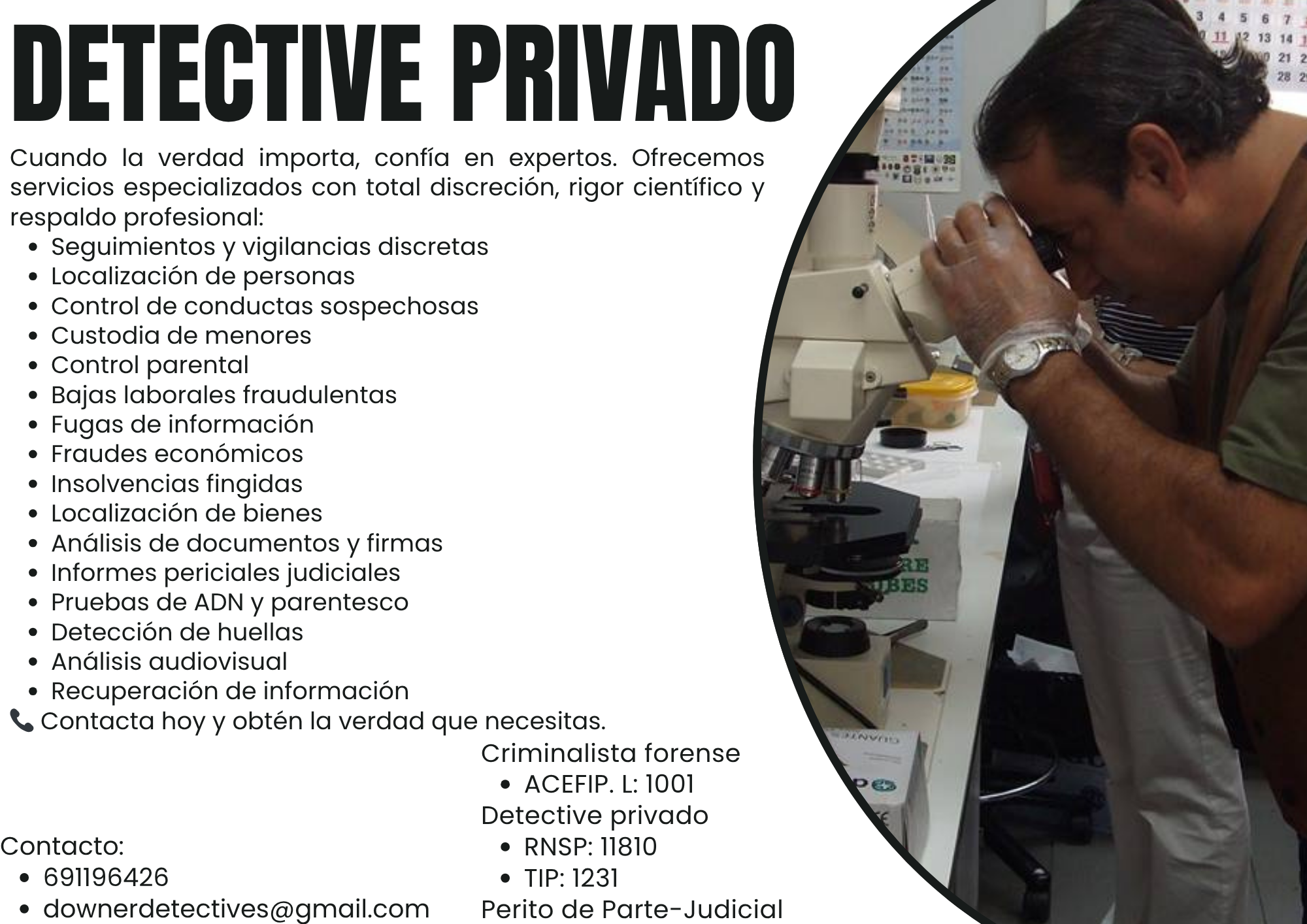 Detective. Criminalista Forense. Perito.