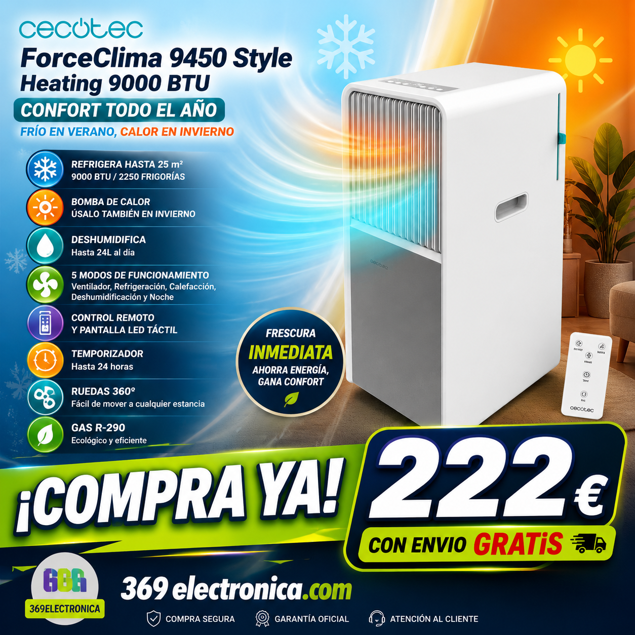 Aire Acondicionado Portátil Cecotec ForceClima 9450 Style He