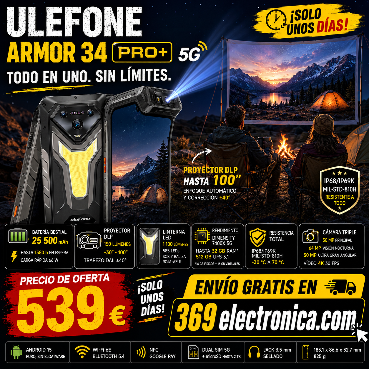 Ulefone Armor 34 Pro Plus 5G 32GB/512GB con Proyector