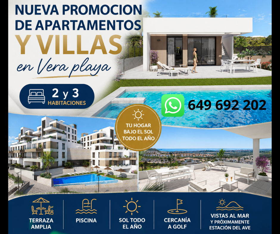 Nueva Promocion de apartamentos y villas en Vera Playa