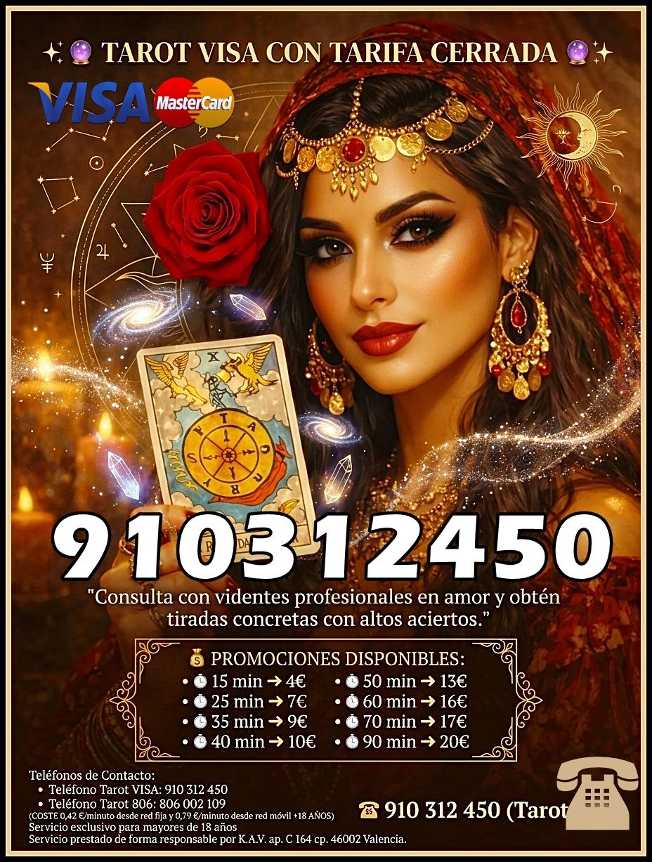 tarot y videncia tefono 910312450 visa cerrada Visa 9€ 35