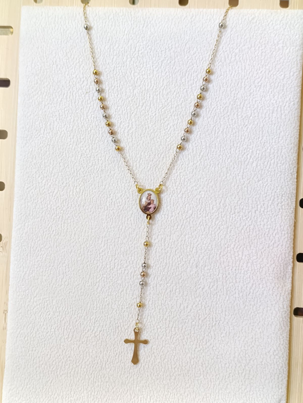 Collar Rosario con la virgen del carmen acero